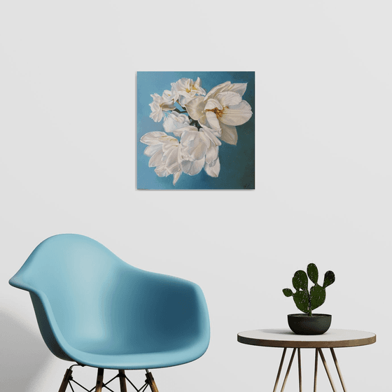 "White bouquet. "   flower  liGHt original painting  GIFT (2021)