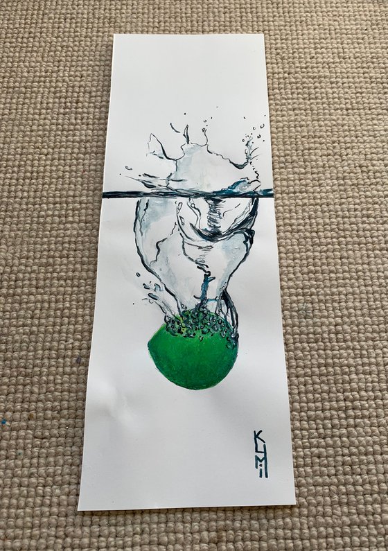 Lime Fruit Falling through Water Acrylic Painting Realistic Water Artwork On Paper Home Decor Gift Ideas