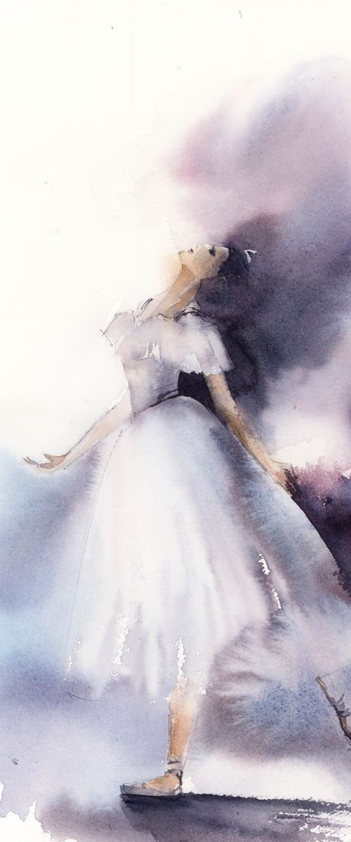 Ballerina in purple Original Watercolor Painting by Sophie Rodionov