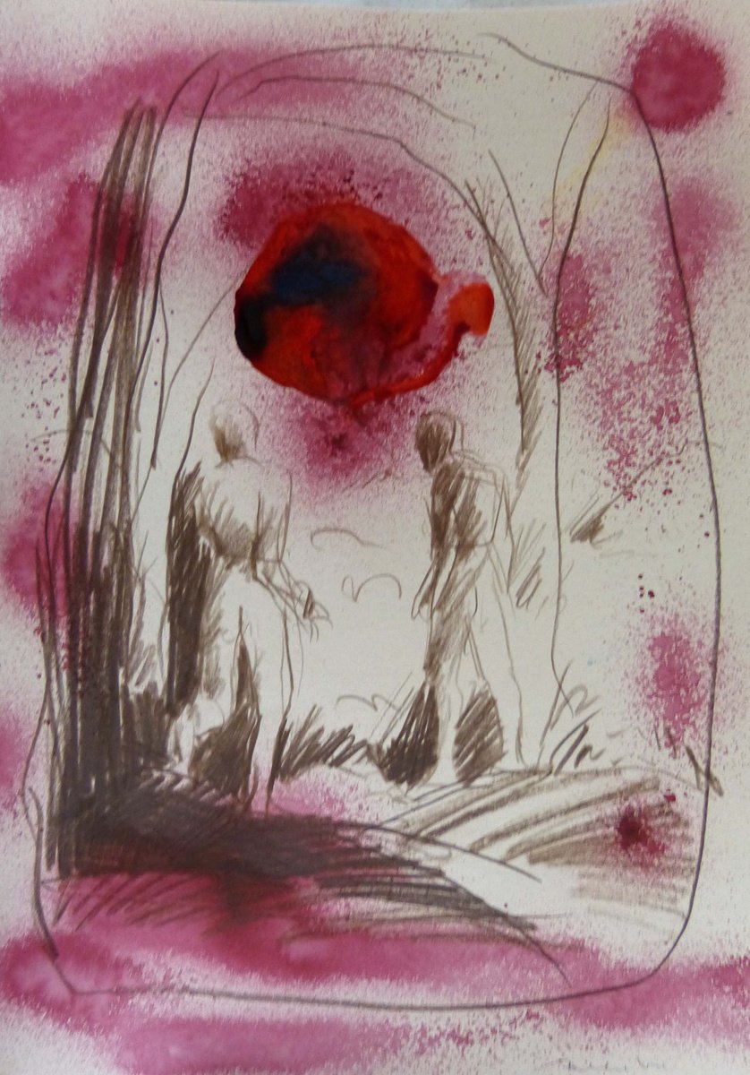 Expressive Portrait Pencil Drawing By Frederic Belaubre, 11 X 16, Sunset 19-1, Original Artwork