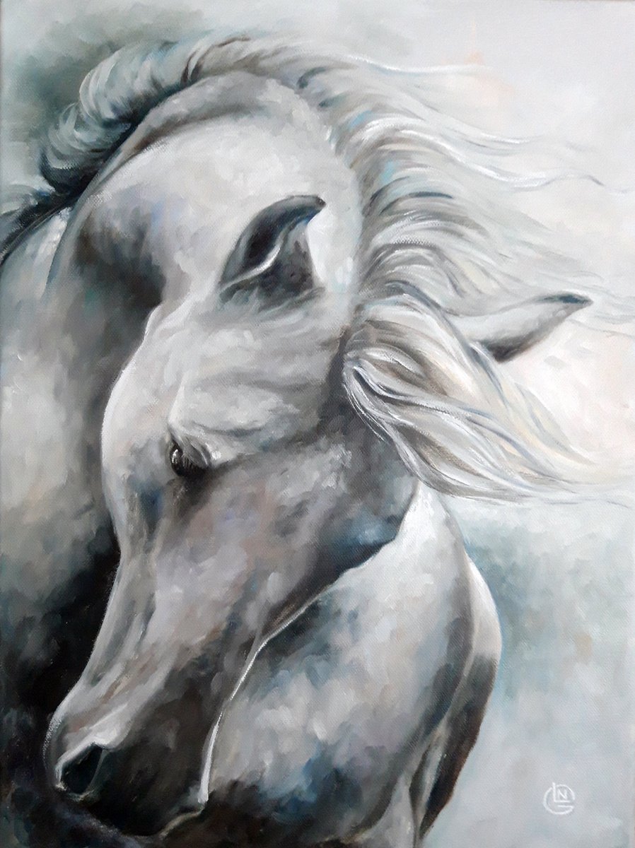 Spirit Horse White Horse Painting Dappled Horse Pet Portrait Horse Drawing by Natalia Langenberg