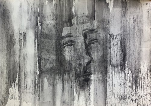 face portrait drawing emotional figurative abstract wall art by Olga Chertova