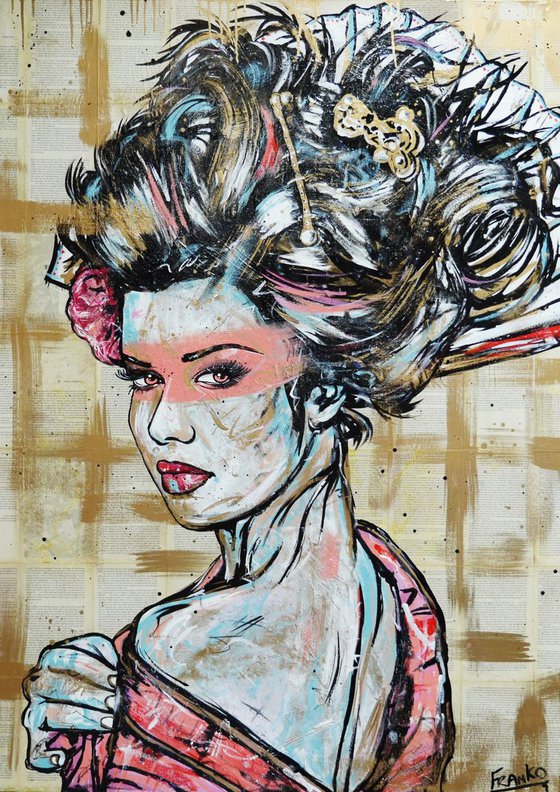 Beauty Inc 140cm x 100cm Geisha Book Page Urban Pop Art