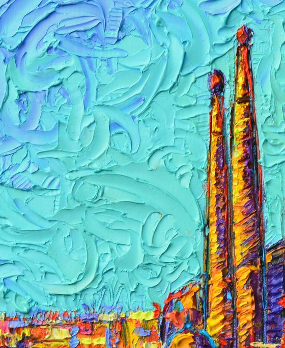 BARCELONA SAGRADA FAMILIA textural impasto impressionist abstract stylized city view palette knife oil painting by Ana Maria Edulescu