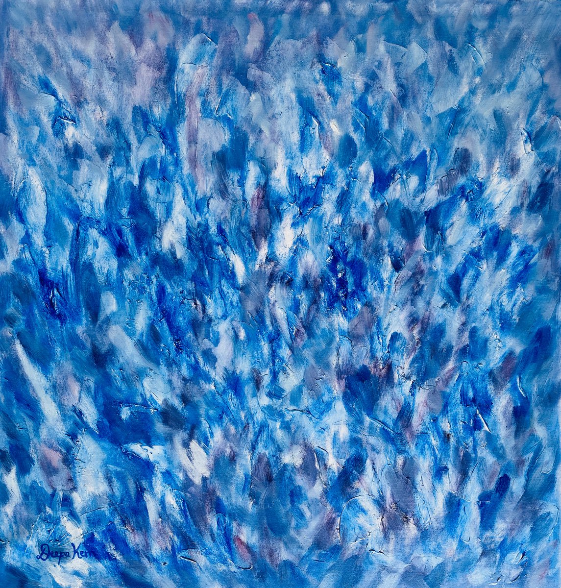 Abstract Oil Painting By Deepa Kern, 31 X 32, Cobalt Blue, Abstract Painting, Original Artwork