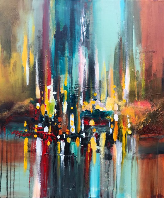 " At rainy night " Abstract Acrylic Painting - 50x60cm