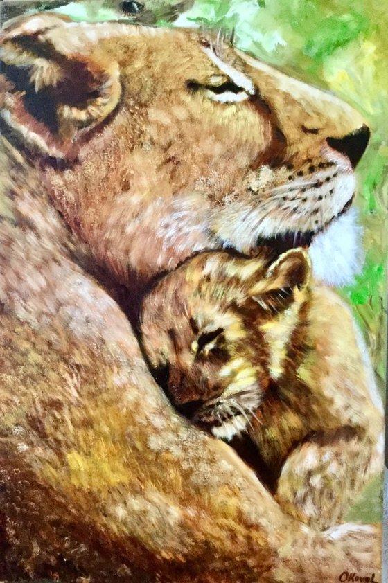 Lions . My sweet heart. Lioness and cub.