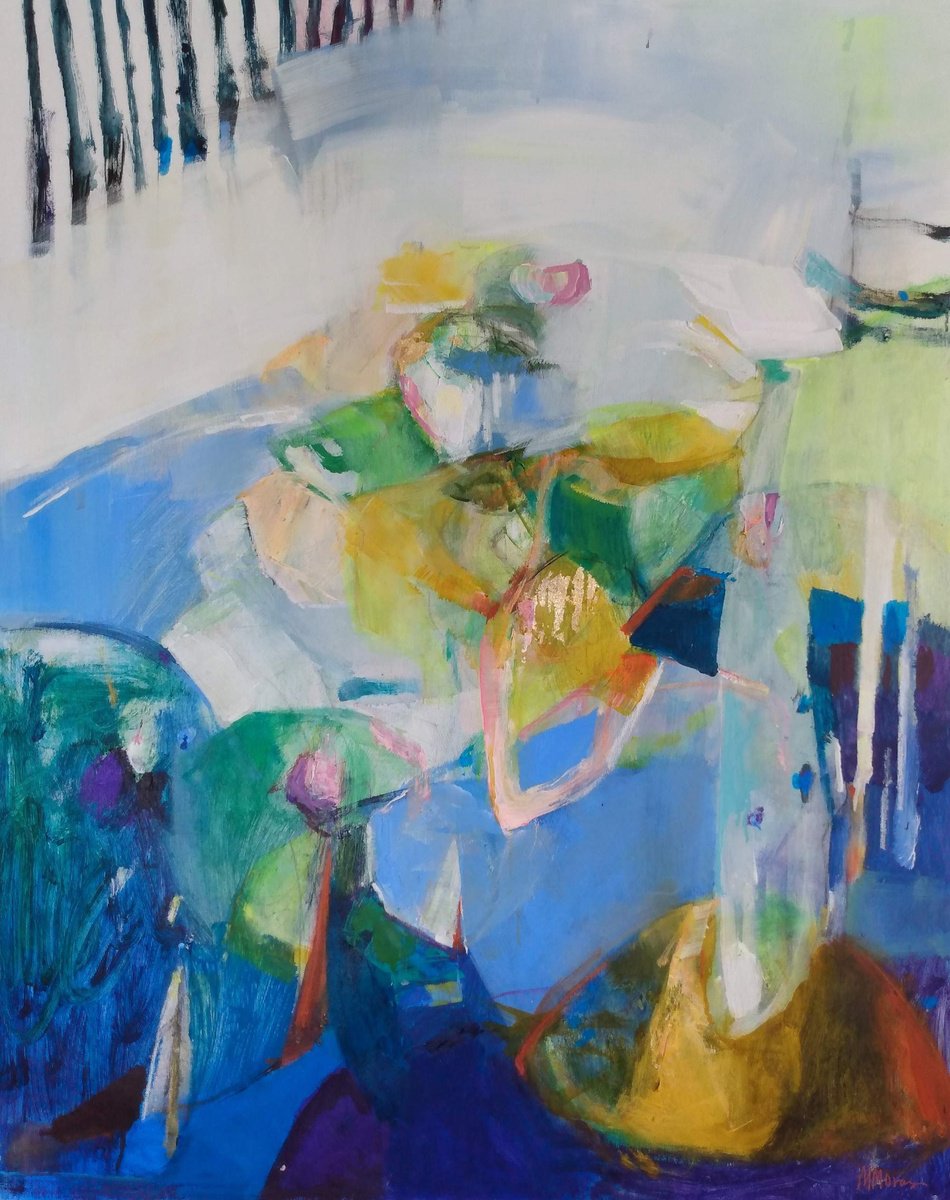 Expressive Abstract Painting By Magdalena Morey, 28 X 35", Lily Cascade 2, Original Artwork