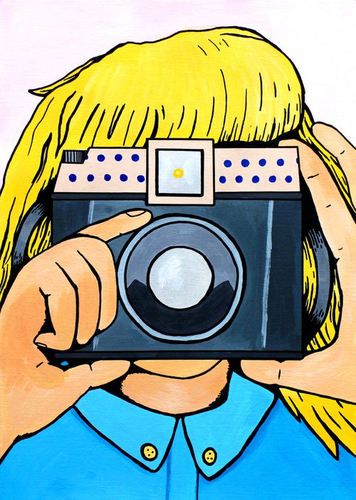 Snap! Retro Camera Pop Painting on Unframed A4 Paper by Ian Viggars