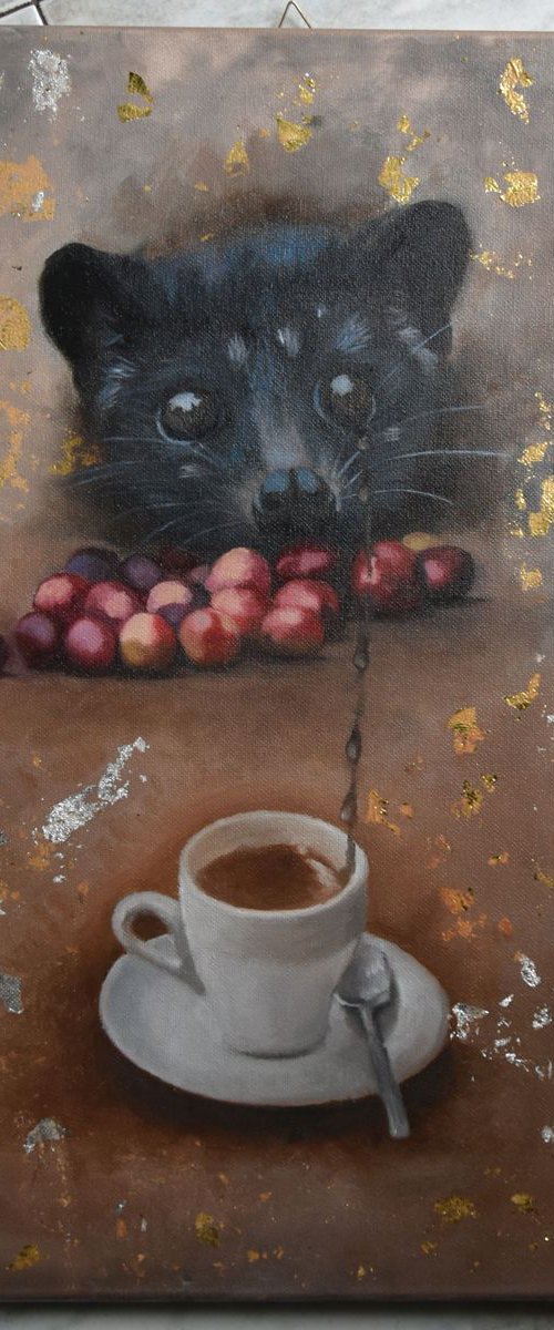 original oil painting coffee kopi luwak by Paola Alì