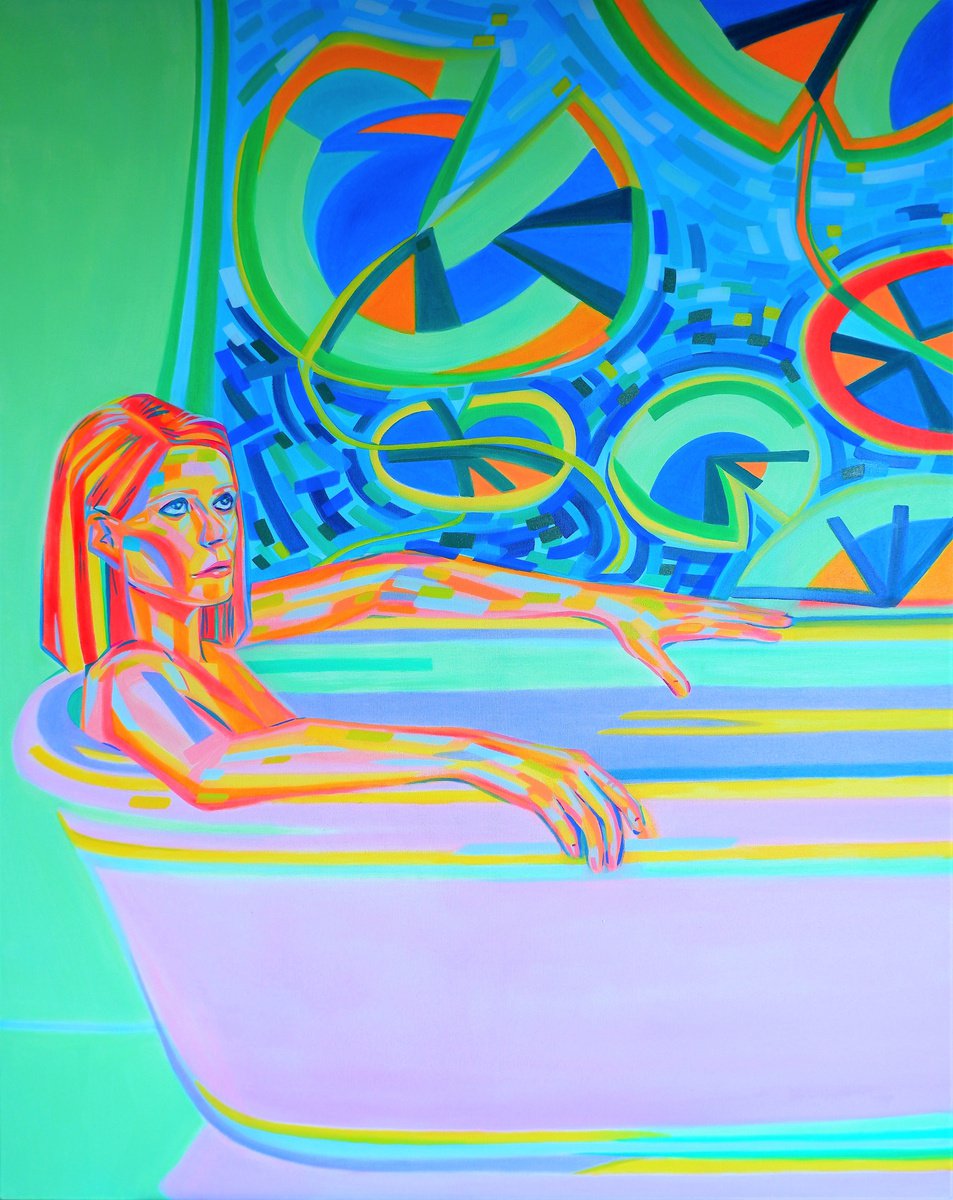 Surrealistic Portrait Oil Painting By Van Lanigh, 31 X 39", Where Is My Mind?, Original Artwork