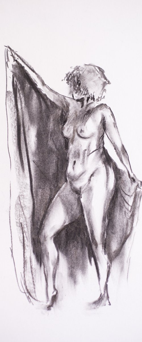 Nude in charcoal. 36. Black and white minimalistic female girl beauty body positive by Sasha Romm