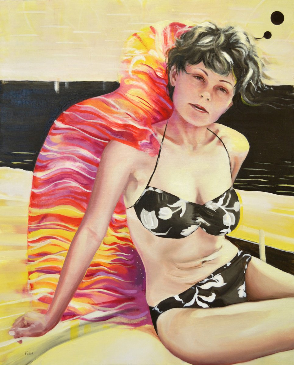 Surrealistic Portrait Oil Painting By Vassa Ponomarjova, 31 X 39", Angel, Original Artwork