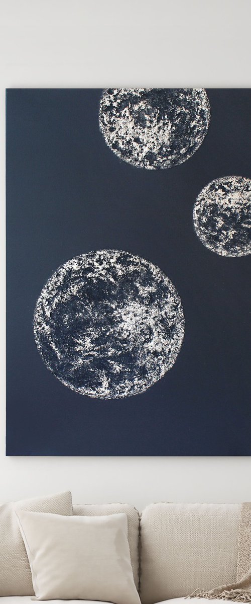 "Planets" Textured silver planets art by Alex