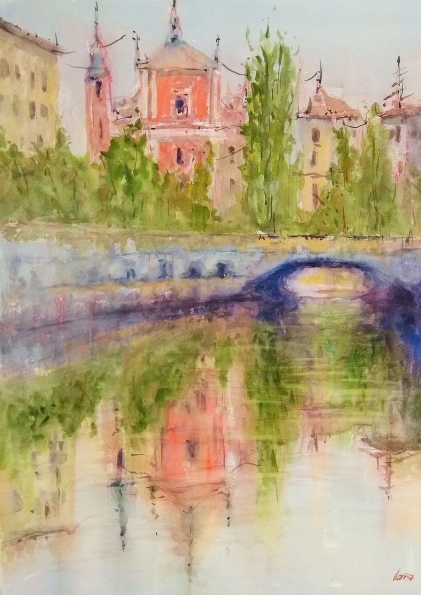 Ljubljana Bridge | Original aquarelle painting by Larisa Carli