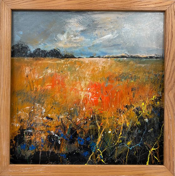 Orange Field with blue cornflowers (framed)