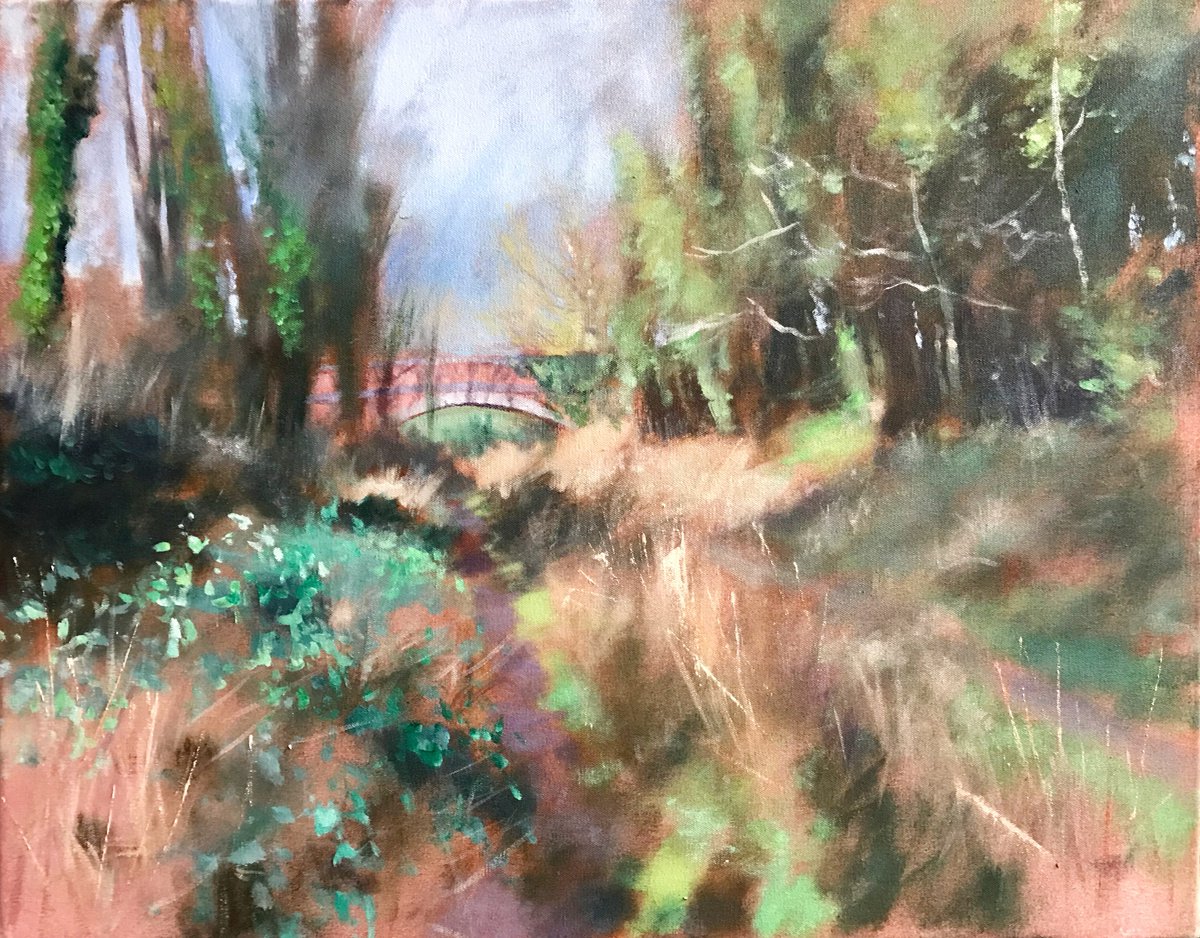 Impressionistic Landscape Oil Painting By John Welsh, 26 X 22, The Meon Railway, Original Artwork