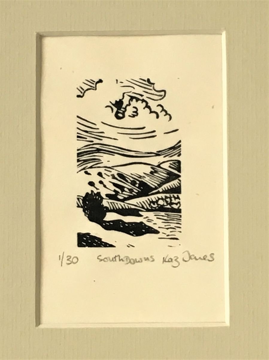 Impressionistic Landscape Etchings & Engravings By Kaz Jones, 4 X 5", South Downs, Original Artwork