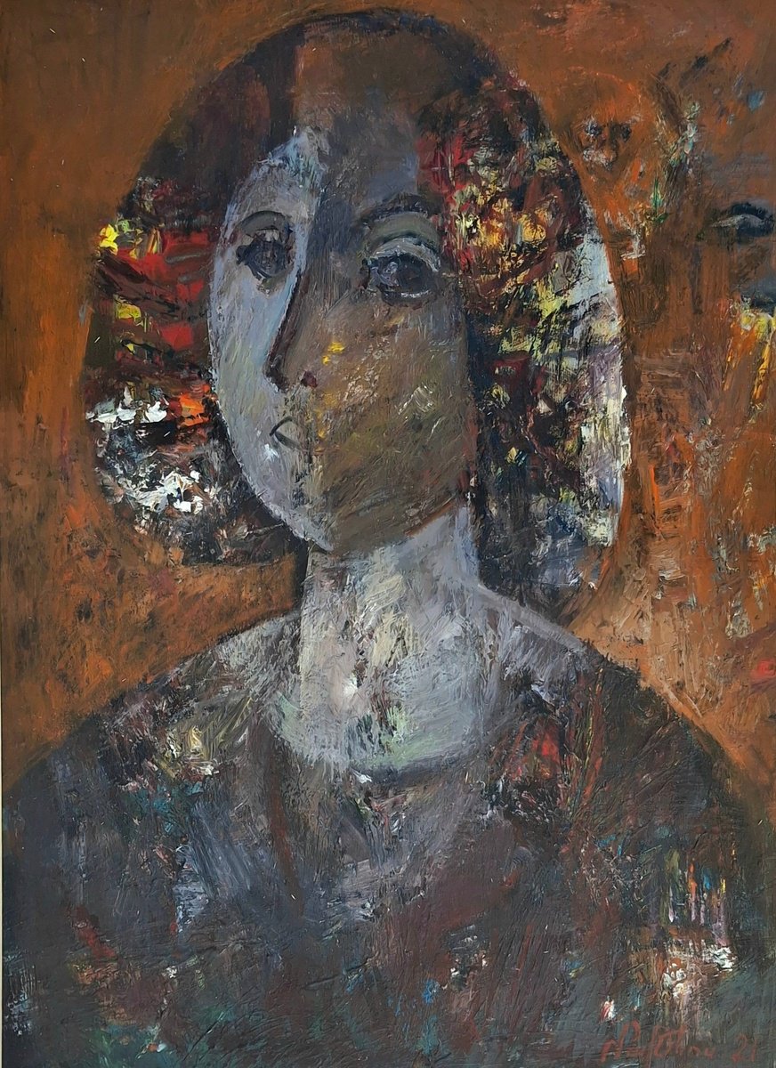 Abstract Portrait Oil Painting By Matevos Sargsyan, 12 X 17", Mysteries Within, Original Artwork