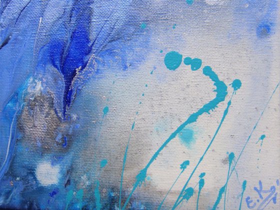 "Blue splashes" Small Painting 30 x 40 cm