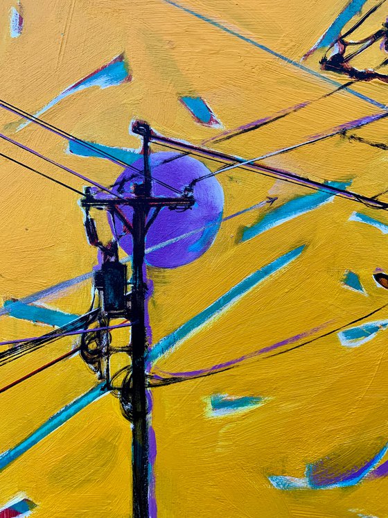 Urban painting - "Purple moon" - Pop art - Bright - Street art - Electric pole - Urban - Sunset