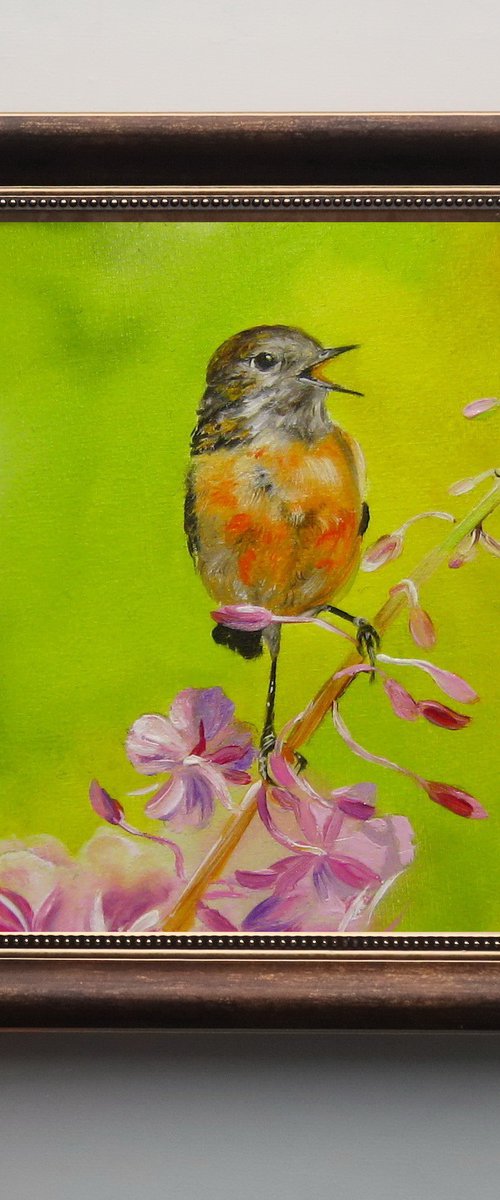 Flower Bird Painting Robin by Natalia Shaykina