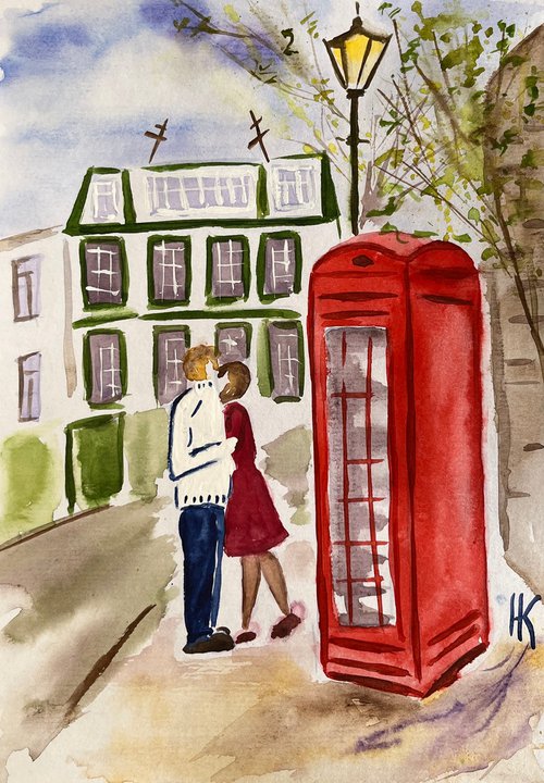London Love Story - original watercolor painting by Halyna Kirichenko
