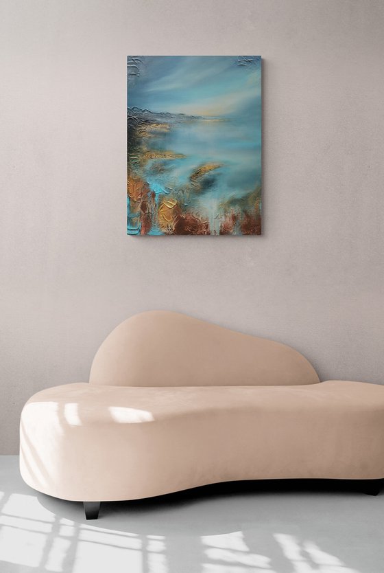 A large original modern abstract seascape painting "Dawn" from "Silence" series painting