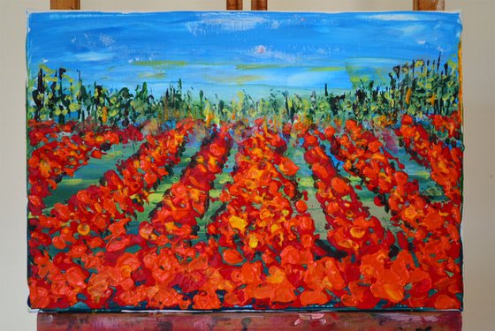 Poppies Field - Palette knife  Modern abstract landscape Gift idea