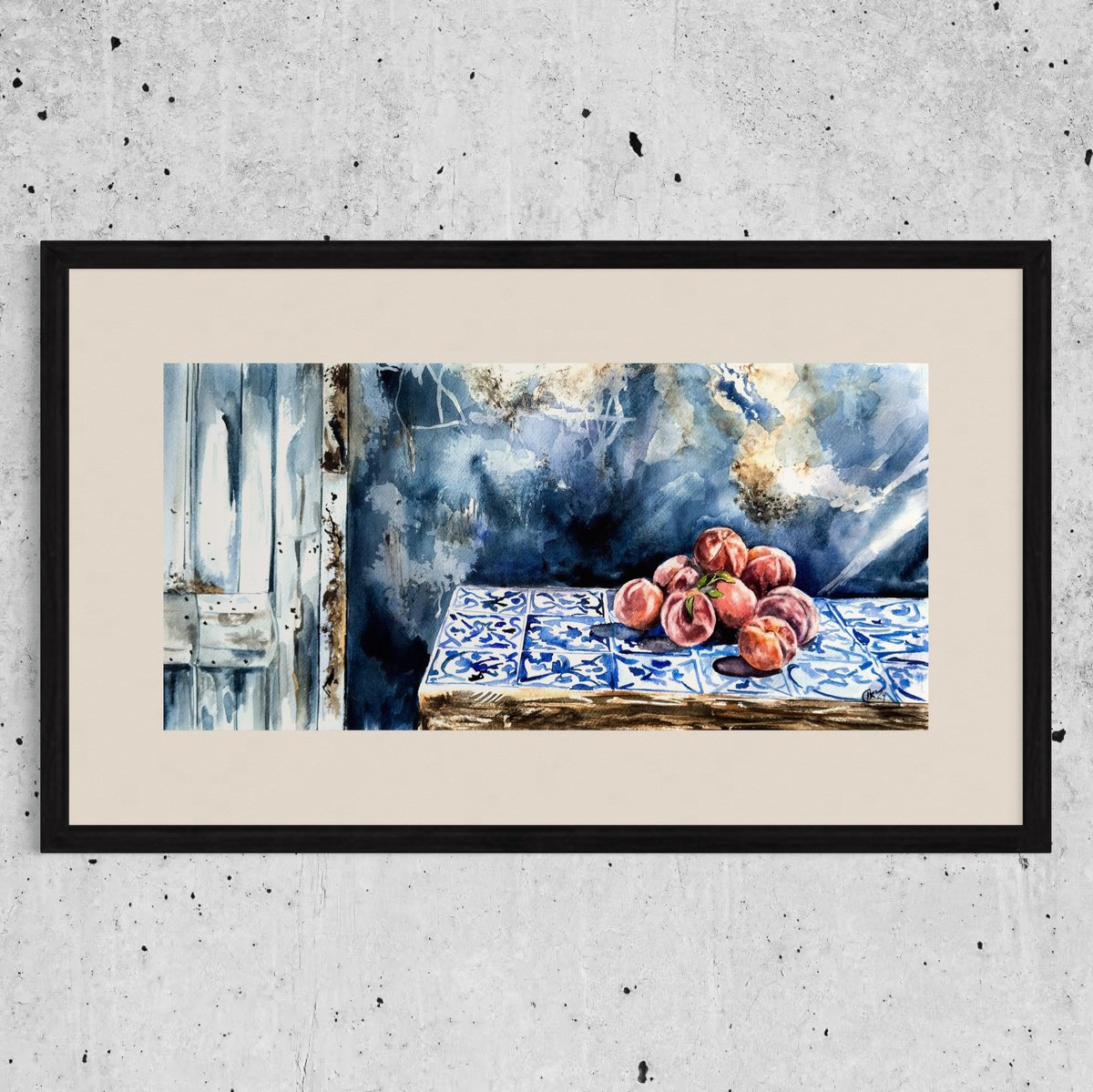 Photorealistic Watercolour , Portuguese Harvest - Peaches By Irina Kurganskaya, 20 X 9, Artwork For Sale On Artfinder