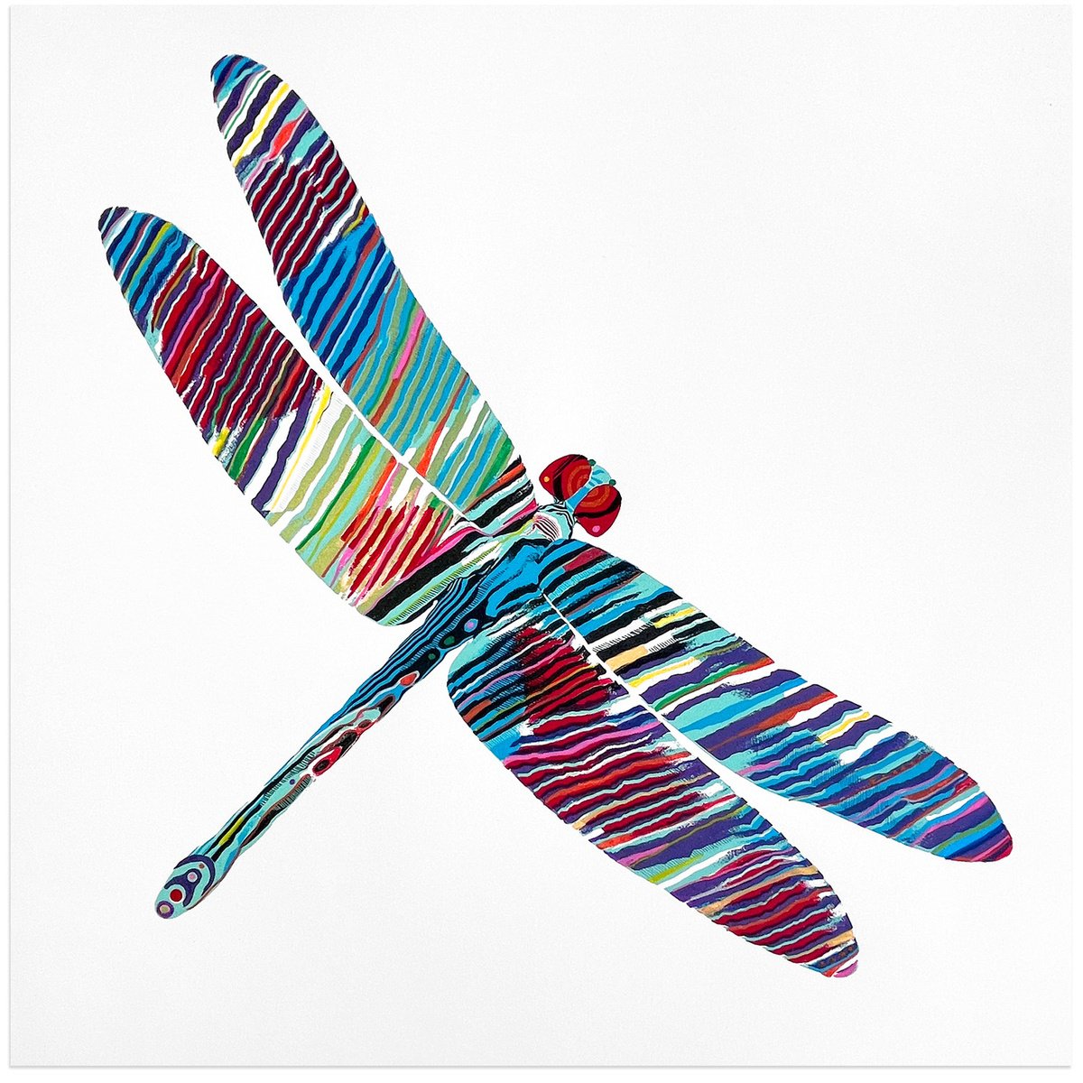 Urban And Pop Animal Painting By Chris Keegan, 16 X 16, Illustrated Dragonfly, Original Artwork