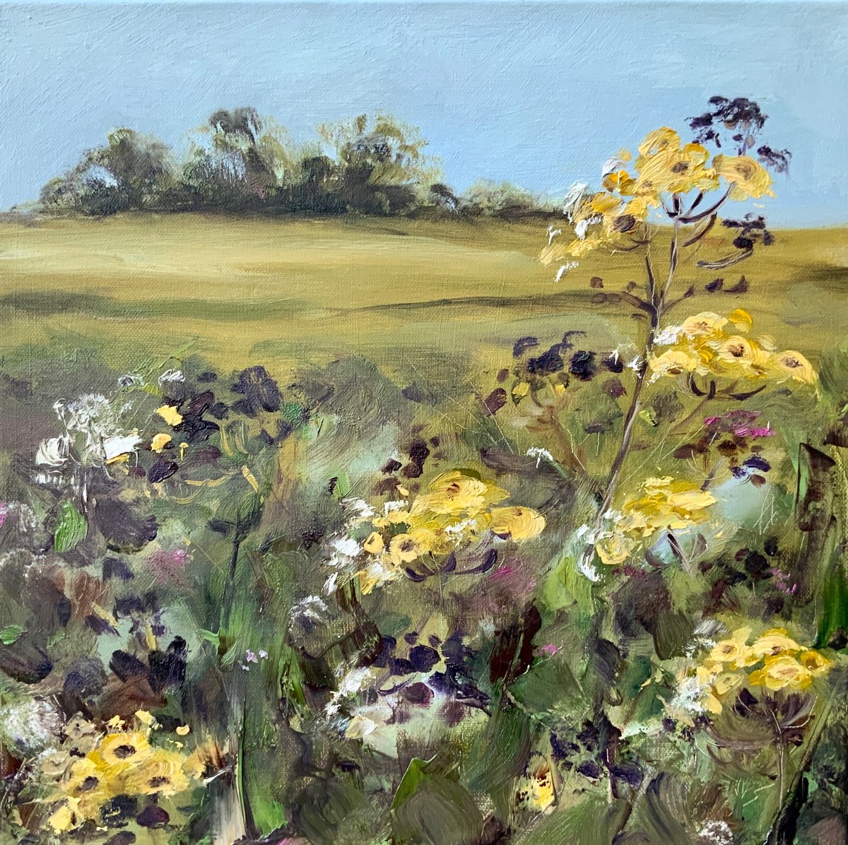 Impressionistic Landscape Oil Painting By Alexandra Jagoda (Ovcharenko), 16 X 16, Whispers Of The Meadow, Original Artwork