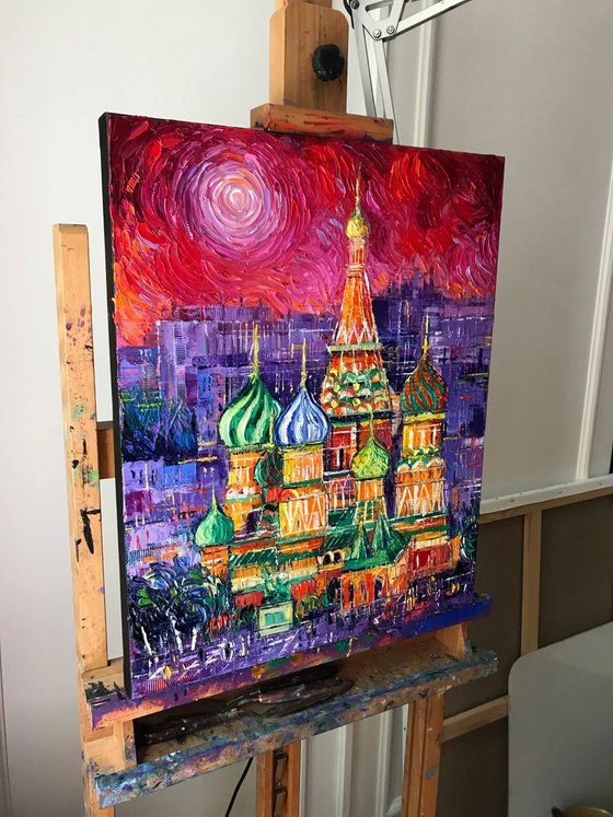 MOSCOW SAINT BASIL'S CATHEDRAL 40x50cm original oil painting, handmade by Mona Edulesco