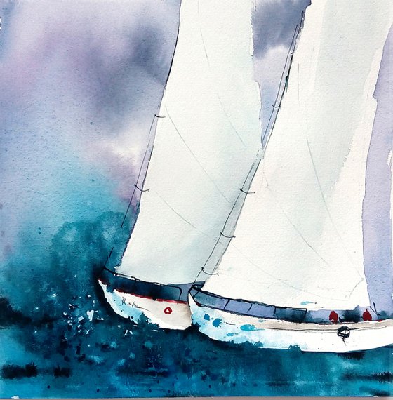 Sailboat painting. Seascape