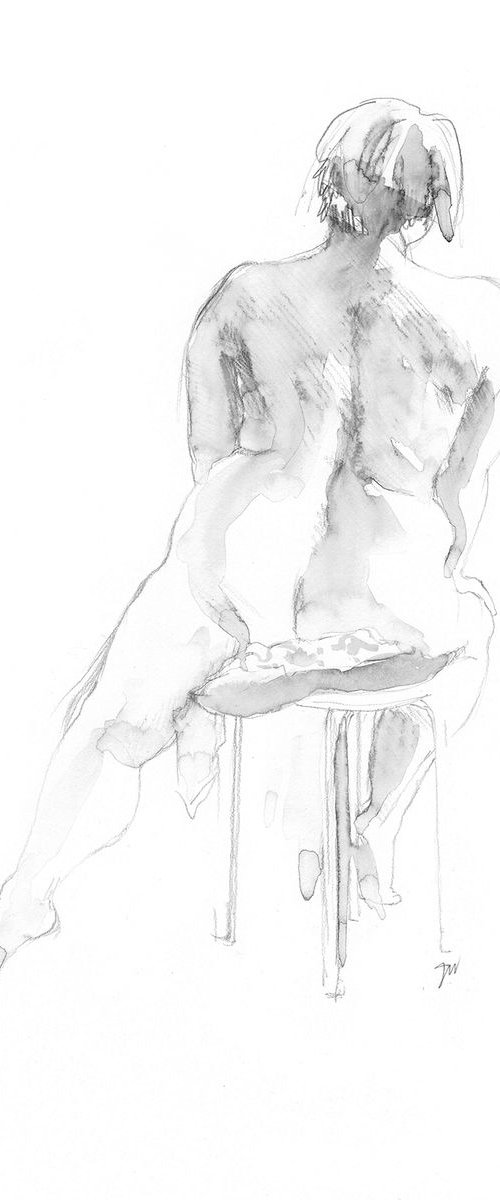 Nude seated on a stool, back view by Julia Wakefield