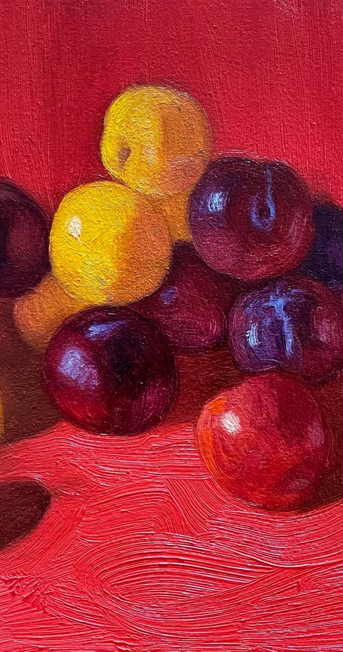 Still life with plums by Elina Arbidane