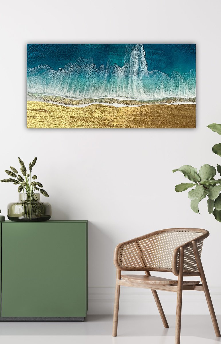 Photorealistic Landscape Painting By Ana Hefco, 48 X 24, Shallow Waters, Deep Stillness, Original Artwork