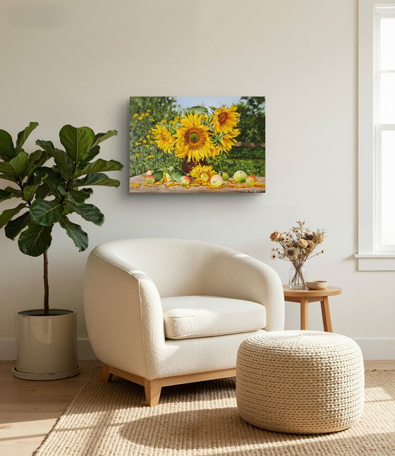 Sunflowers and Apples Still Life