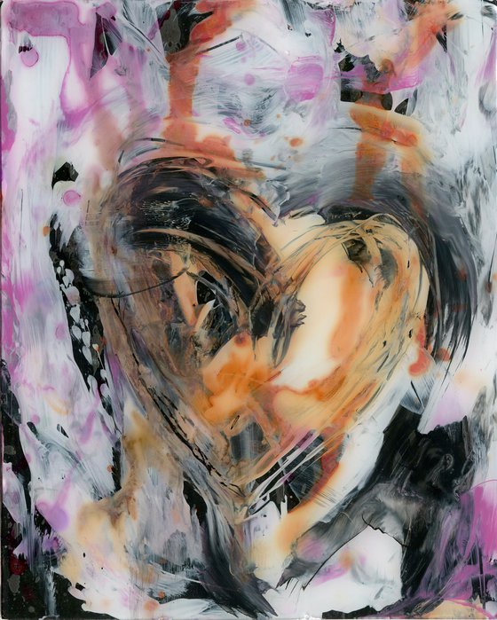 Songs Of The Heart 6 - Framed Mixed Media Abstract Heart painting by Kathy Morton Stanion