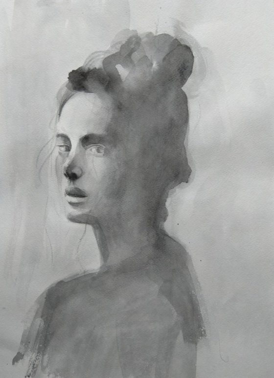 Black white portrait(31x43cm, watercolor, paper)