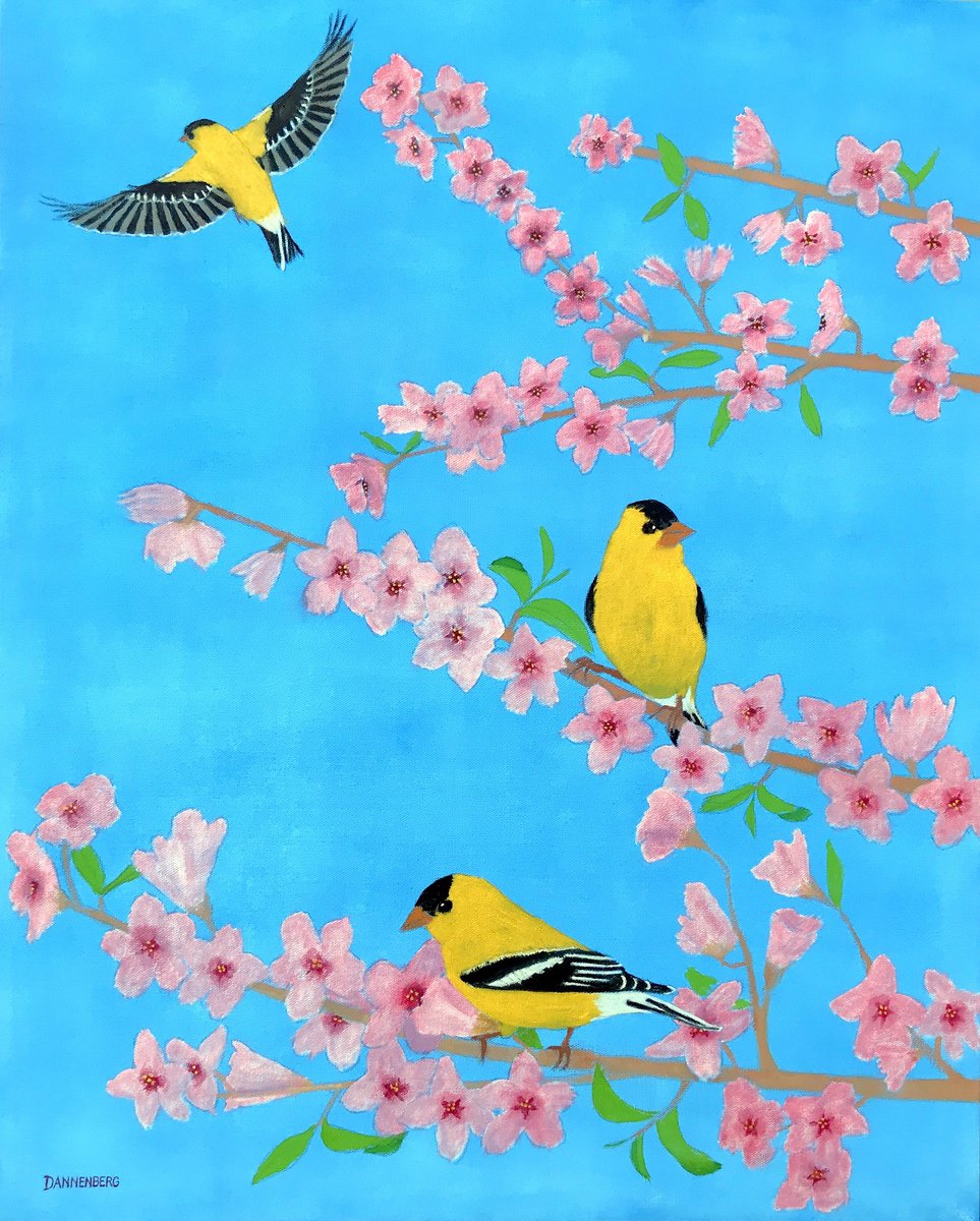 Impressionistic Animal Oil Painting By Leslie Dannenberg, 24 X 30", American Goldfinch, Original Artwork