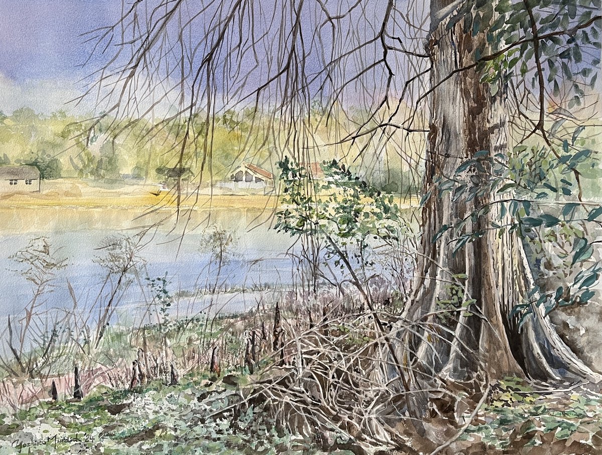 Impressionistic Watercolour , By The Lake By Yoshiko Murdick, 25 X 18, Artwork For Sale On Artfinder