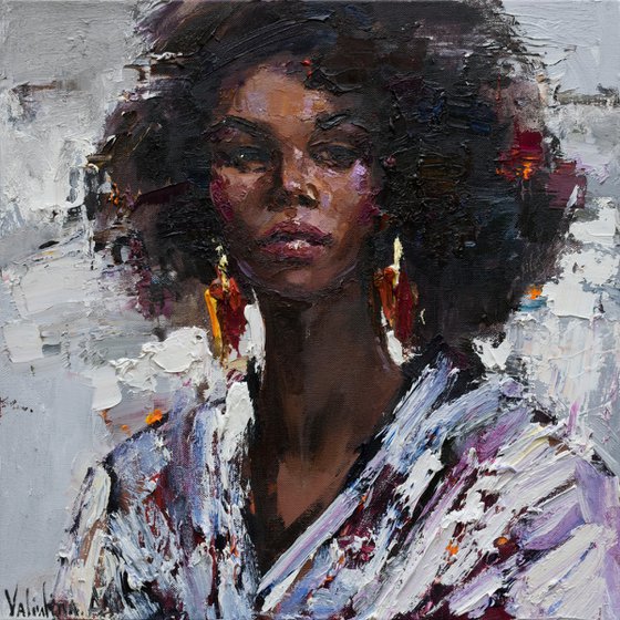 African woman portrait Original oil painting