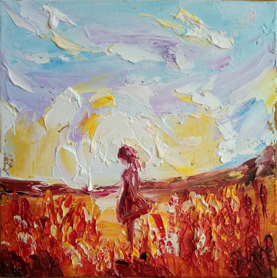 Girl at the meadow and Sunrise
