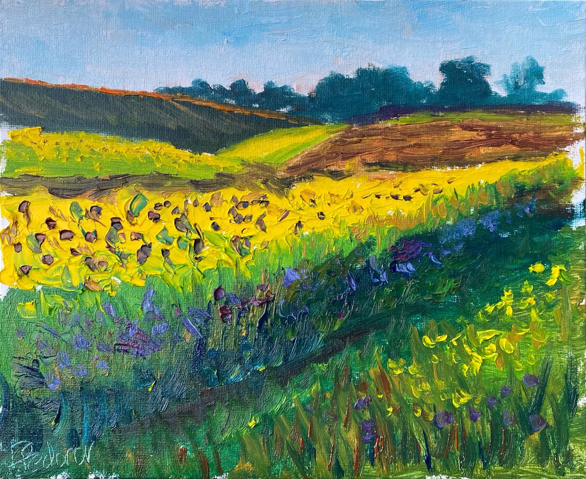 Sunflowers field. Plein air by Dmitry Fedorov