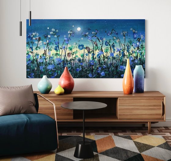 Midnight Teal Moon Floral