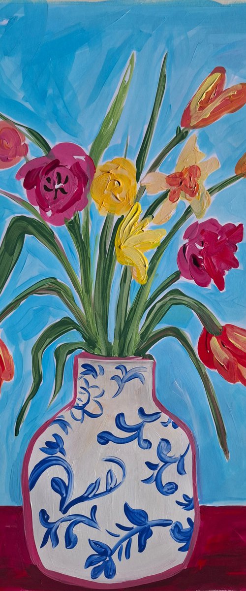 Spring Flowers in a  Chinese Vase by Kirsty Wain