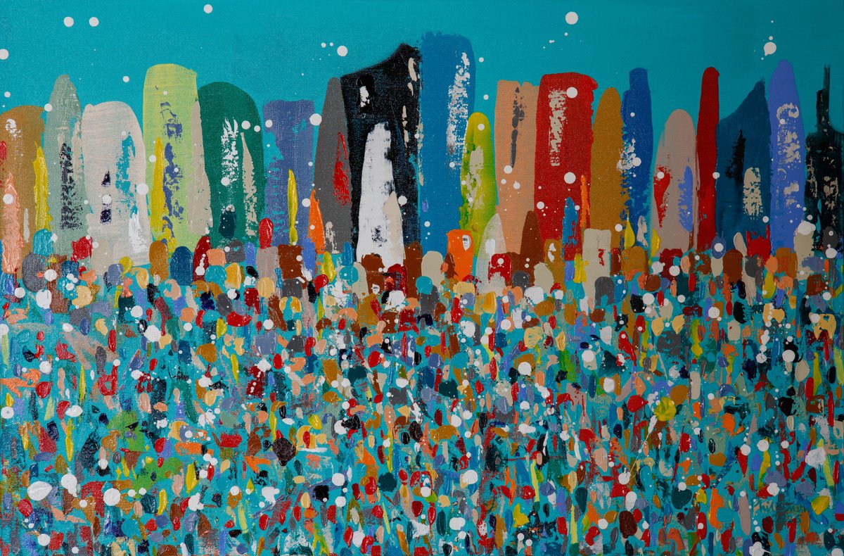 Organic Abstract Acrylic Painting By Phil Smith, 35 X 24", Metropolis 20, Original Artwork