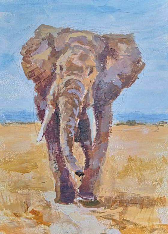 "Elephant" (acrylic on paper paintings) (11x15×0.7'')