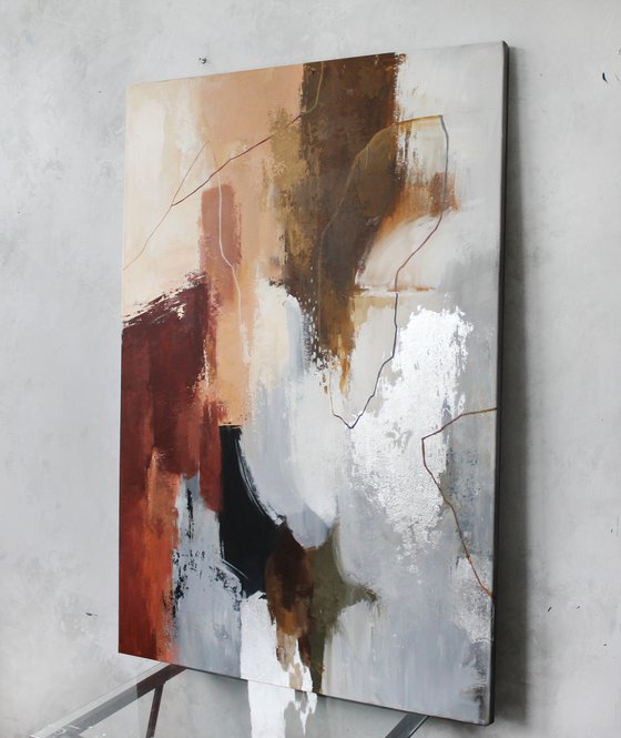 "Impression 2" Brown silver abstract acrylic